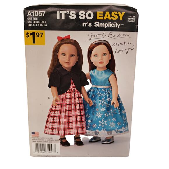 Simplicity A1057 American Girl 18" Doll Party Dress Sewing Pattern CUT Vintage - Picture 6 of 6